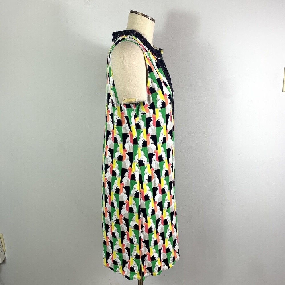 Crown and Ivy size medium Shift Dress Elephant green coral blue V-neck - Picture 4 of 8